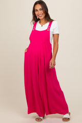 Fuchsia Pocket Front Maternity Wide Leg Jumpsuit