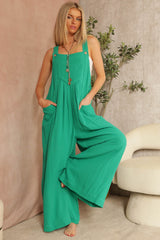 Green Pocket Front Maternity Wide Leg Jumpsuit