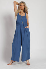 Blue Pocket Front Maternity Wide Leg Jumpsuit