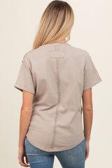 Taupe Wrap Short Sleeve Raw Hem Maternity Top