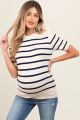 Navy Blue Striped Knit Maternity Short Sleeve Top