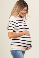 Navy Blue Striped Knit Maternity Short Sleeve Top