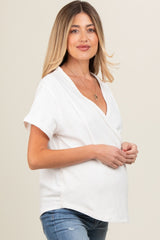 Ivory Wrap Short Sleeve Raw Hem Maternity Top