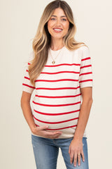 Red Striped Knit Maternity Short Sleeve Top