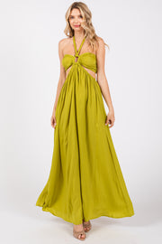 Lime Halter Cutout Maxi Dress