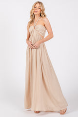 Beige Halter Cutout Maxi Dress