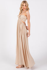 Beige Halter Cutout Maxi Dress