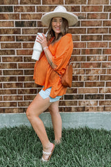 Orange Dolman Sleeve Button Down Maternity Blouse