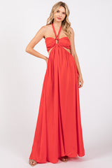 Red Halter Cutout Maternity Maxi Dress