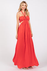 Red Halter Cutout Maxi Dress