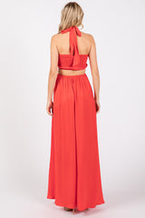 Red Halter Cutout Maxi Dress