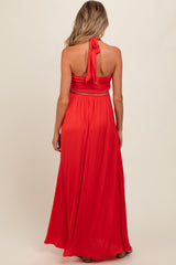 Red Halter Cutout Maternity Maxi Dress