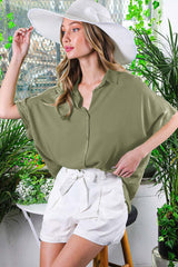 Olive Dolman Sleeve Button Down Maternity Blouse