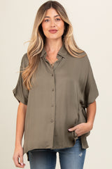 Olive Dolman Sleeve Button Down Maternity Blouse