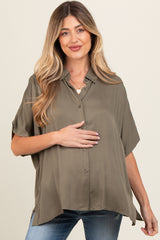 Olive Dolman Sleeve Button Down Maternity Blouse