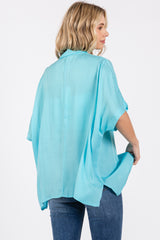 Aqua Dolman Sleeve Button Down Blouse