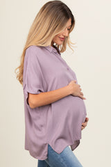 Lavender Dolman Sleeve Button Down Maternity Blouse