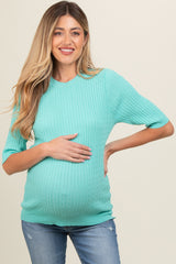 Aqua Cable Knit Maternity Short Sleeve Top