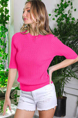 Pink Cable Knit Short Sleeve Top