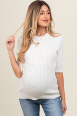 Ivory Cable Knit Maternity Short Sleeve Top