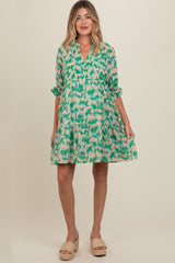 Green Floral Button Tiered Maternity Dress