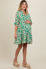 Green Floral Button Tiered Maternity Dress