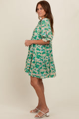 Green Floral Button Tiered Dress