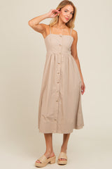 Taupe Sleeveless Button Down Midi Dress