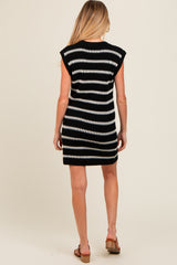 Black Striped Sweater Knit Sleeveless Maternity Dress