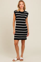 Black Striped Sweater Knit Sleeveless Maternity Dress