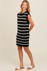 Black Striped Sweater Knit Sleeveless Dress