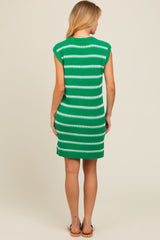 Green Striped Sweater Knit Sleeveless Dress