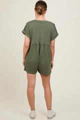 Olive Button Up Raw Hem Maternity Romper