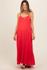 Red Crochet Lace Back Maternity Maxi Dress