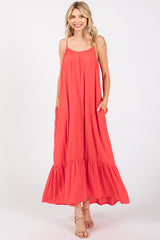 Red Crochet Lace Back Maternity Maxi Dress