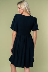 Black Linen Puff Sleeve Dress