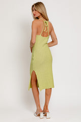 Light Green Halter Neck Sweater Midi Dress