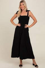 Black Smocked Wide Leg Maternity Jumpsuit