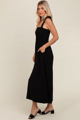 Black Smocked Wide Leg Jumpsuit