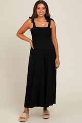 Black Smocked Wide Leg Maternity Jumpsuit