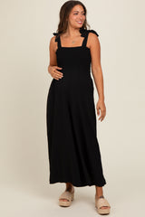 Black Smocked Wide Leg Maternity Jumpsuit