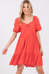 Red U Notched Bubble Short Sleeve Maternity Dress