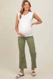 Light Olive Fitted Ankle Length Maternity Pants