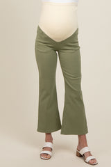 Light Olive Fitted Ankle Length Maternity Pants