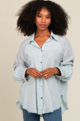 Blue Striped Button Down Oversized Long Sleeve Maternity Top