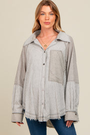 Ivory Striped Button Down Oversized Long Sleeve Maternity Top