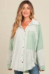 Light Olive Striped Button Down Oversized Long Sleeve Maternity Top