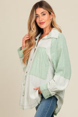 Light Olive Striped Button Down Oversized Long Sleeve Maternity Top