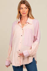 Mauve Striped Button Down Oversized Long Sleeve Maternity Top