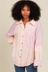 Mauve Striped Button Down Oversized Long Sleeve Maternity Top